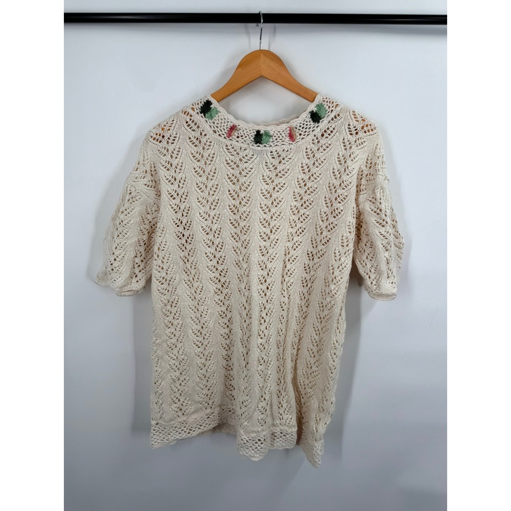 Gina Peters Vintage Knit Sweater Womens Size L Embroidered Cottagecore Grandma